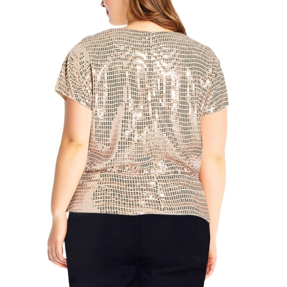 NWT ADRIANNA PAPELL Gold Embellished Surplice Evening Wrap Top, Size 16W - Picture 2 of 9